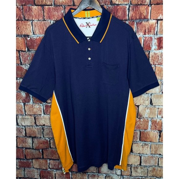 Robert Graham Blue Gold Men’s Short Sleeve Polo Shirt Big & Tall Size 2XB - Picture 2 of 5
